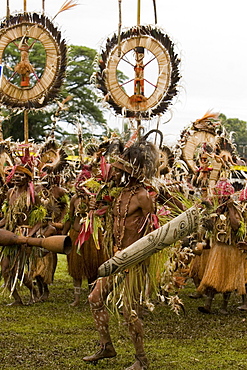 Men wearing headdress and traditional costumes at Singsing Dance, Lae, Papue New Guinea, Oceania