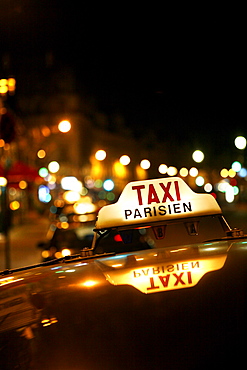 Taxi rank by night, Place St Michel, Paris, France