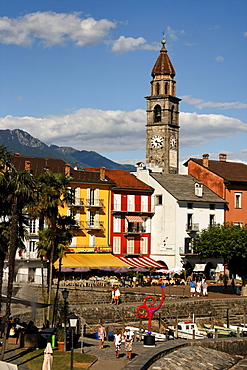 Switzerland, Ticino, Ascona promenade village church