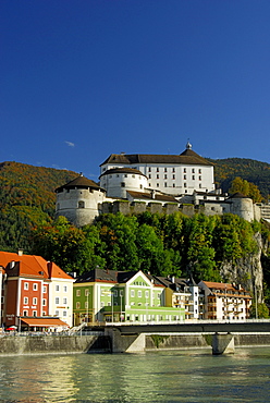 houses and castle of Kufstein above river Inn, Tyrol, Austria