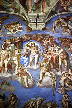 The Last Judgment by Michelangelo, altar wall of the Sistine Chapel, Vatican Museums, Vatican City, Rome, Italy