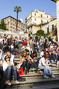 Visitors sitting on Spanish Steps, Rome, Italy