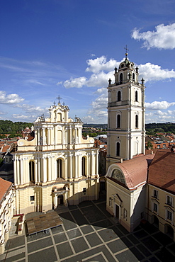 Patio of the campus of the university of Vilnius and St. John's church, Lithuania, Vilnius