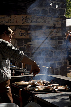 Sausages on a barbecue, Restaurant Storchentum, Eisenach, Germany