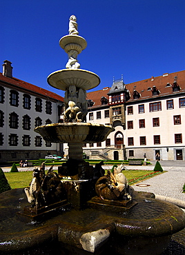 Fountain in the courtyard of castle Elisabethenburg, Meiningen, Thuringia, Germany