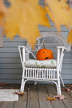 Halloween decoration on a porch in New England, USA