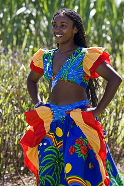 Woman in Traditional Sega Dance Costume, Moevenpick Resort and Spa Mauritius, Bel Ombre, Savanne District, Mauritius