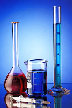 Laboratory flasks with coloured liquids