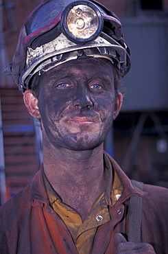 Portrait of a miner, Tower Colliery deep-coal mine, Hirwaun, County Mid Glamorgan, Wales, United Kingdom