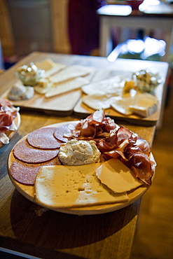 Cheese and ham platter, snack, Poysdorf, Mistelbach, Lower Austria, Austria