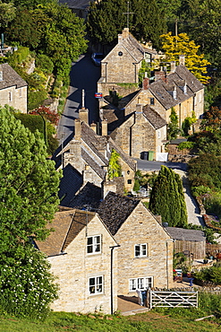 View of the houses of Naunton, Gloucestershire, Cotswolds, England, Great Britain, Europe