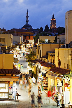 People in Socrates street in the evening, old town of Rhodes, Rhodes, Dodecanese Islands, Greece, Europe