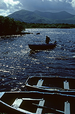 Fisherman on Lough Leane, Killarney National Park, County Kerry, Ireland, Europe