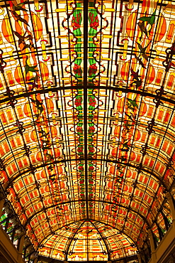 Stained glass ceiling in Hotel Raquel, Havana, Havana, Cuba, Caribbean