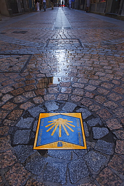 Sign for Way of St. James, Calle de la Tenderia, Bilbao, Camino de Santiago, pilgrims way, Province of Biskaia, Basque Country, Euskadi, Northern Spain, Spain, Europe