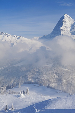 View from Muerren-Schilthorn skiing area to Eiger, Lauterbrunnental, Jungfrauregion, Bernese Oberland, Canton Bern, Switzerland, Europe