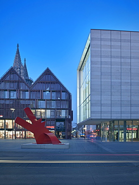 Weishaupt art collection at Neue Mitte at night, Ulm, Baden-Wuerttemberg, Germany, Europe