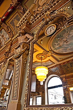 Ceiling with statue and watches, La Bibent Restaurant, Toulouse, Midi-Pyrenees, France