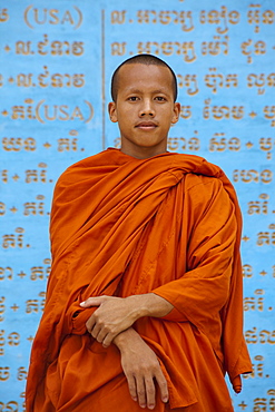 Young buddhistic monk in a temple in the Kampot province, Cambodia, Asia