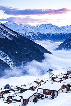 Lauchernalp in the afterglow, Bishorn, Weisshorn and Dent Blanche in the background, Canton Wallis, Valais, Switzerland, Europe