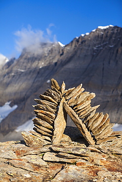 Cairn on top of Mount Mutthorn, Bernese Oberland, Canton of Bern, Switzerland