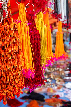 Offerings for sale at market on banks of Ganges river, Simaria, Bihar, India