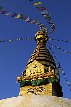 Prayer flags at Swayambhunath Stupa, Kathmandu, Kathmandu Valley, Nepal, Asia