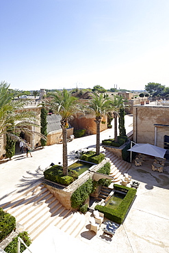 Courtyard with restaurant La Fortaleza Las Jaimas, Hotel Cap Rocat, Ctra. d'enderrocat, s/n, 07609 Cala Blava, Mallorca, Balearic Islands, Spain