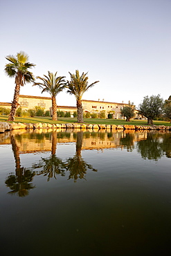 Main house and pool of Sa Franquesa Nova Hotel, Hotel Rural, country hotel between Villafranca de Bonany and Manacor, Mallorca, Balearic Islands, Spain