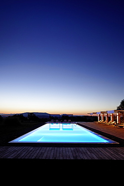 Pool of Sa Franquesa Nova Hotel at night, Hotel Rural, country hotel between Villafranca de Bonany and Manacor, Mallorca, Balearic Islands, Spain