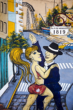 Mural of tango dancers on a wall in La Boca district, Buenos Aires, Buenos Aires, Argentina