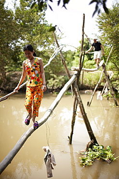 Monkey bridge crossing canal near Cao Lanh, Dong Thap, Vietnam