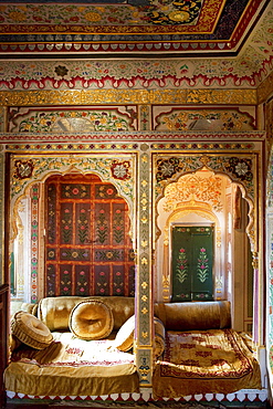 Heavely ornated interior of the Patwa Haveli, Jaisalmer, Rajasthan, India