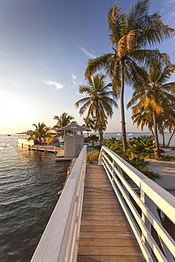 Wooden bridge leading to sandy island, Hotel Resort Casa Morada, Islamorada, Florida Keys, Florida, USA