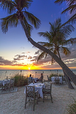 Restaurant DINING ROOM at sunset, Little Palm Island Resort, Florida Keys, USA