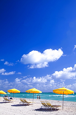 Beach with sunshades, South Beach, Miami, Florida, USA