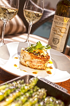 Spiced grilled swordfish with preserved lemon, coriander and olive oil dressing, Restaurant BLT Steak at Hotel The Betsy, Ocean Drive, South Beach, Miami, Florida, USA