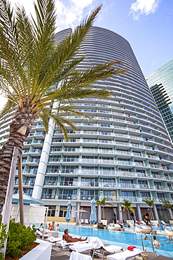 Pool area at hotel Epic, Downtown Miami, Miami, Florida, USA