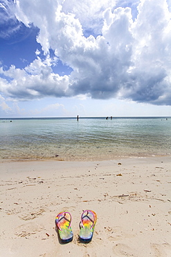 Flipflops on the beach, Beach impression at Bahia Honda State Park, Florida Keys, USA