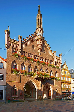 Neogothic town hall in the old town of Montabaur, Grosser Markt, Montabaur, Westerwald, Rhineland-Palatinate, Germany, Europe