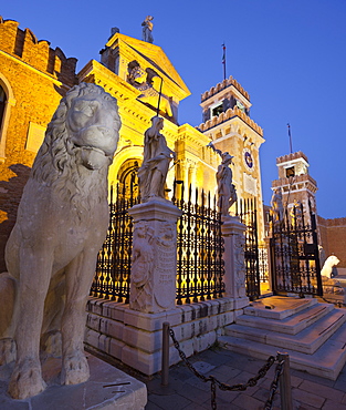 Lion Statue in front of the Campo Arsenale, Castello, Venice, Italy