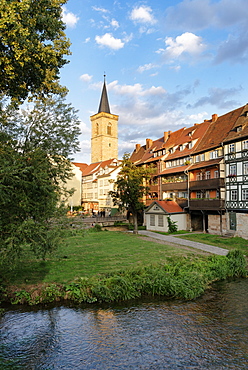 Kraemerbruecke with half-timbered buildings, Erfurt, Thuringia, Germany