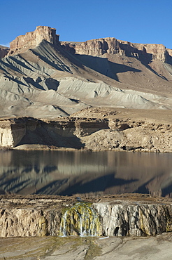 Water cascading down the travertine walls of Band-i-Haibat (Dam of Awe), Band-i-Amir, Bamian Province, Afghanistan