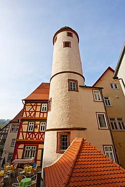 Round tower on the Kirchplatz, Wertheim am Main, Baden-WâˆšÂºrttemberg, Germany