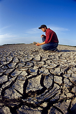 Farmer on land affected by Drought, Red River Valley, Manitoba