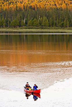 Family Canoeing on Lac de la Tete, Gaspesie Wildlife Reserve, Quebec