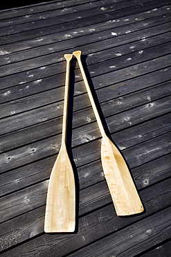 Two Paddles on a Dock, Kasshabog Lake, near Peterborough, Ontario