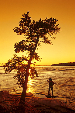 Hiker at Sturgeon Falls, Whiteshell Provincial Park, Manitoba