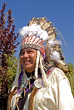 Cree Nation Man in Traditional Dance Regalia, Kamloopa Pow Wow, Kamloops, British Columbia