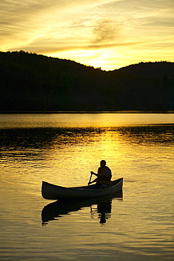 Silhouette of a Canoeist at Sunset, Lac Laurel, Quebec